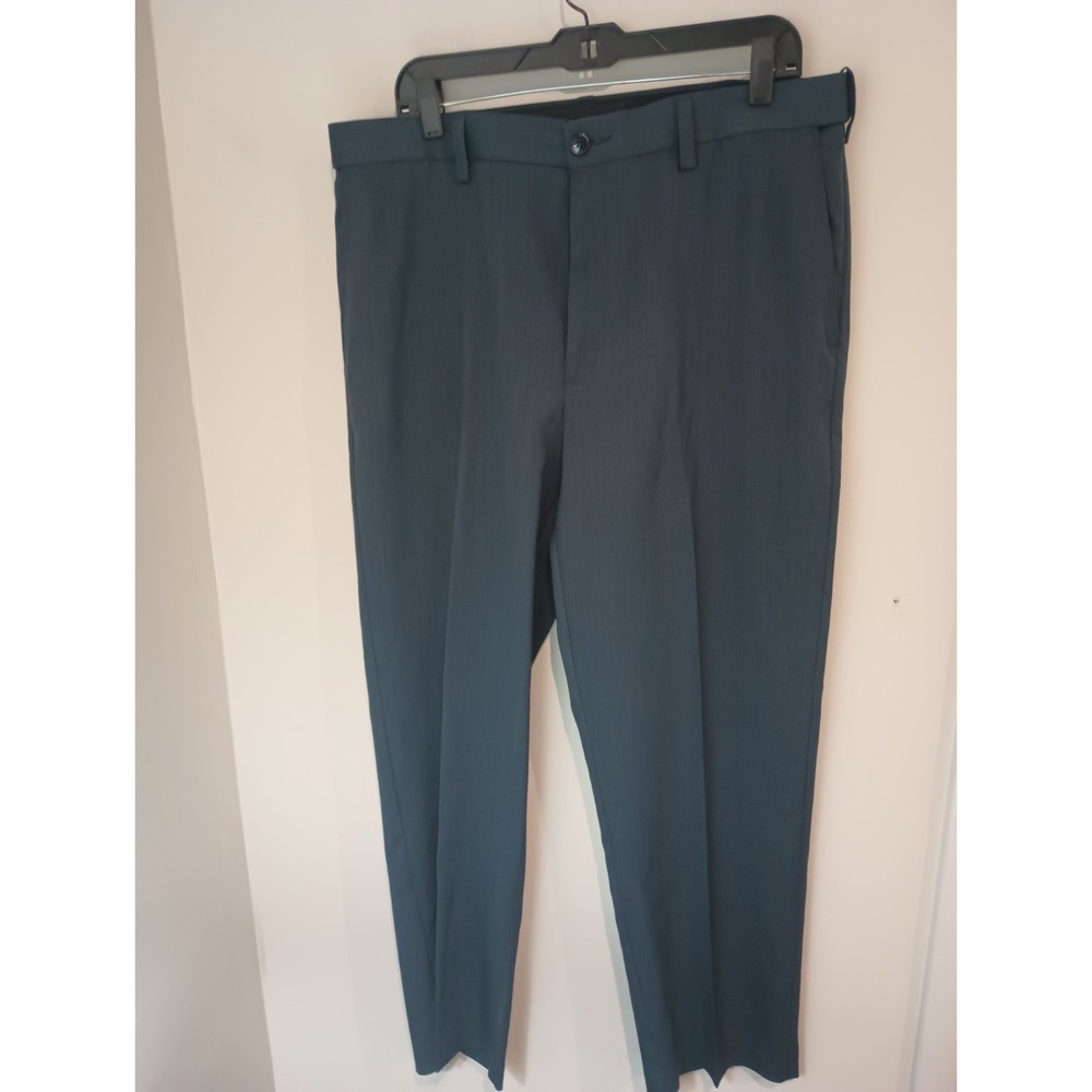 Men's Blue Green Dress Pants 36x30 Stretch Flat Front Slacks Trousers